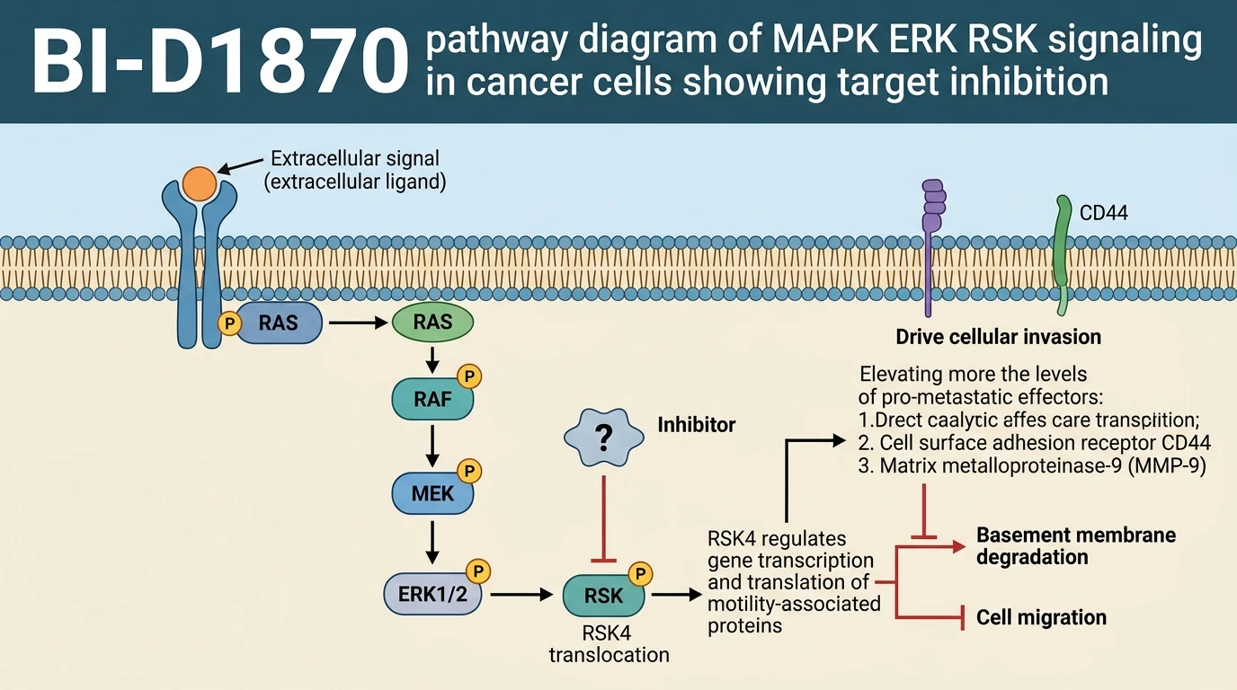 BI-D1870 pathway diagram of MAPK ERK RSK signaling in cancer cells showing target inhibition