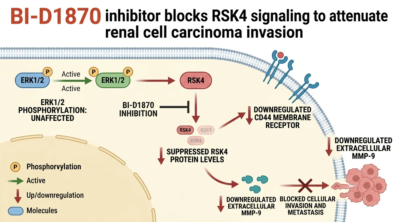 Schematic diagram of MAPK ERK RSK signaling pathway in renal cancer cells showing invasion suppression