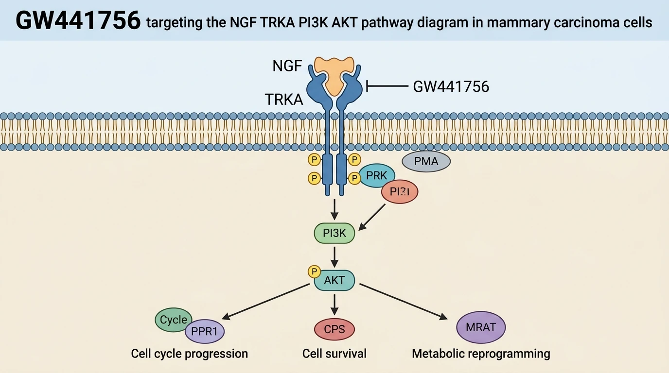 GW441756 targeting the NGF TRKA PI3K AKT pathway diagram in mammary carcinoma cells