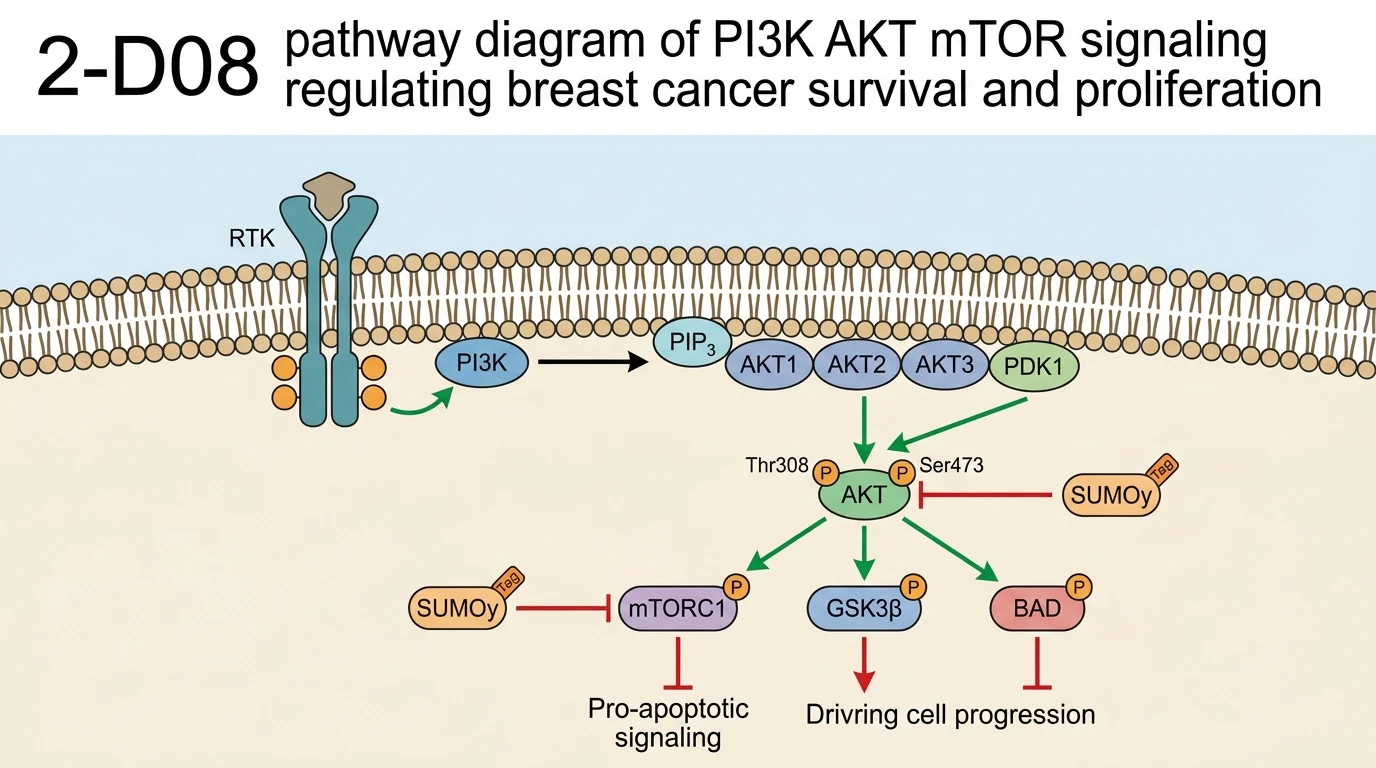 2-D08 pathway diagram of PI3K AKT mTOR signaling regulating breast cancer survival and proliferation