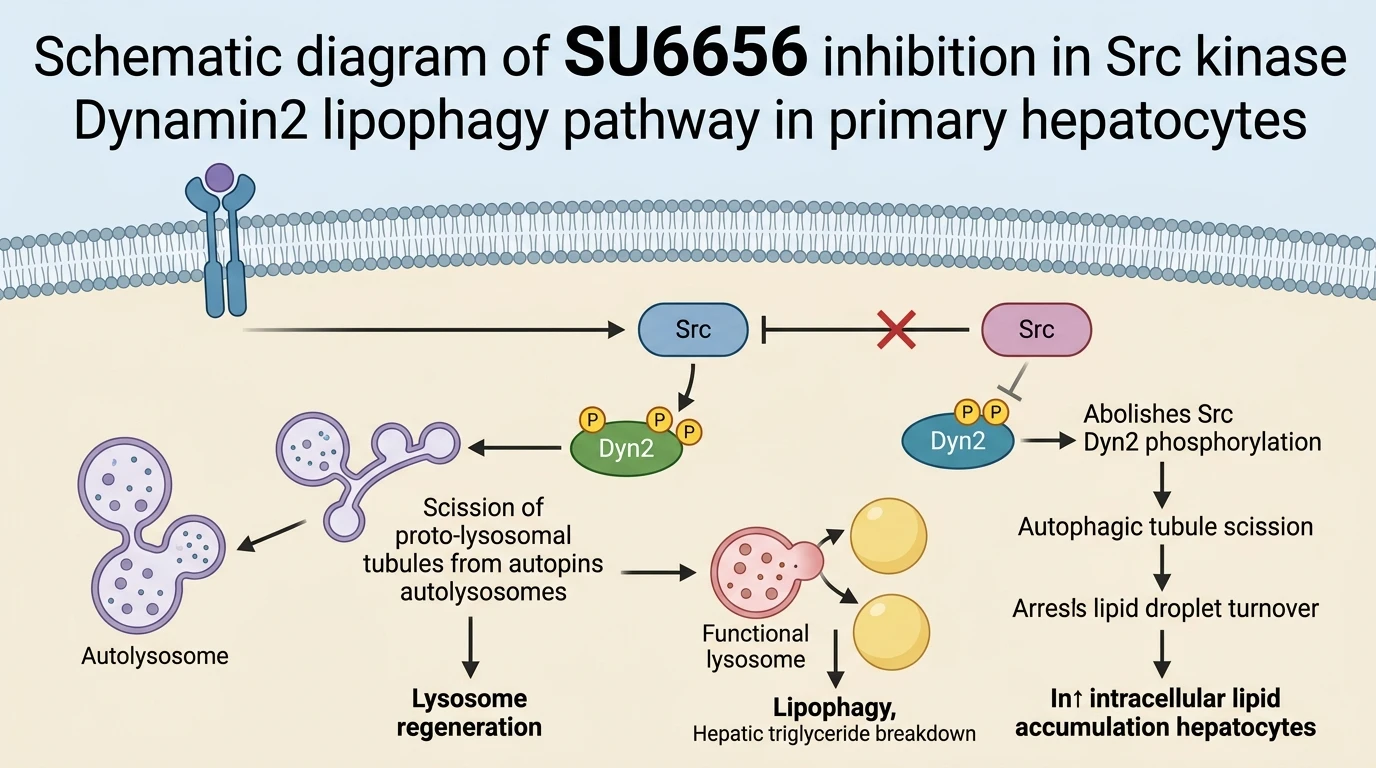 Schematic diagram of SU6656 inhibition in Src kinase Dynamin2 lipophagy pathway in primary hepatocytes
