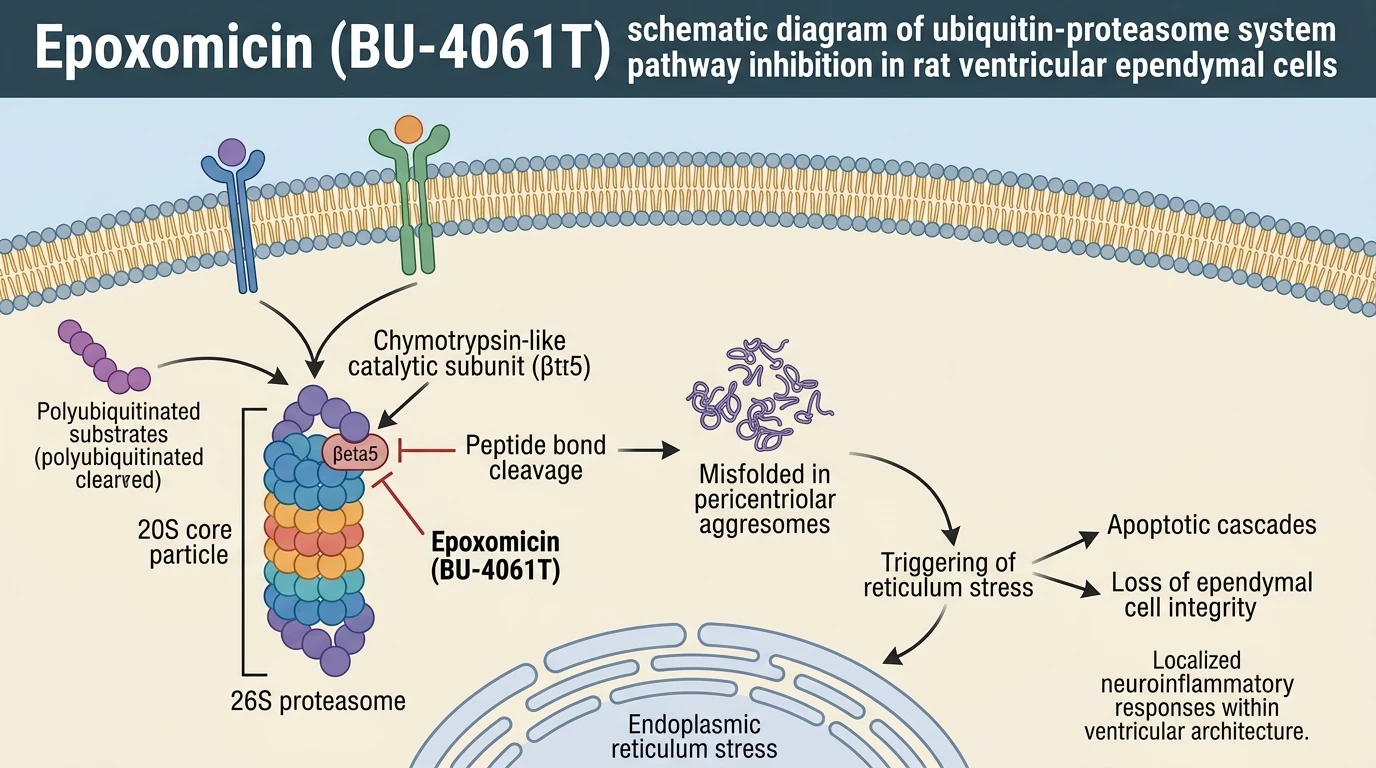 Epoxomicin BU-4061T schematic diagram of ubiquitin-proteasome system pathway inhibition in rat ventricular ependymal cells